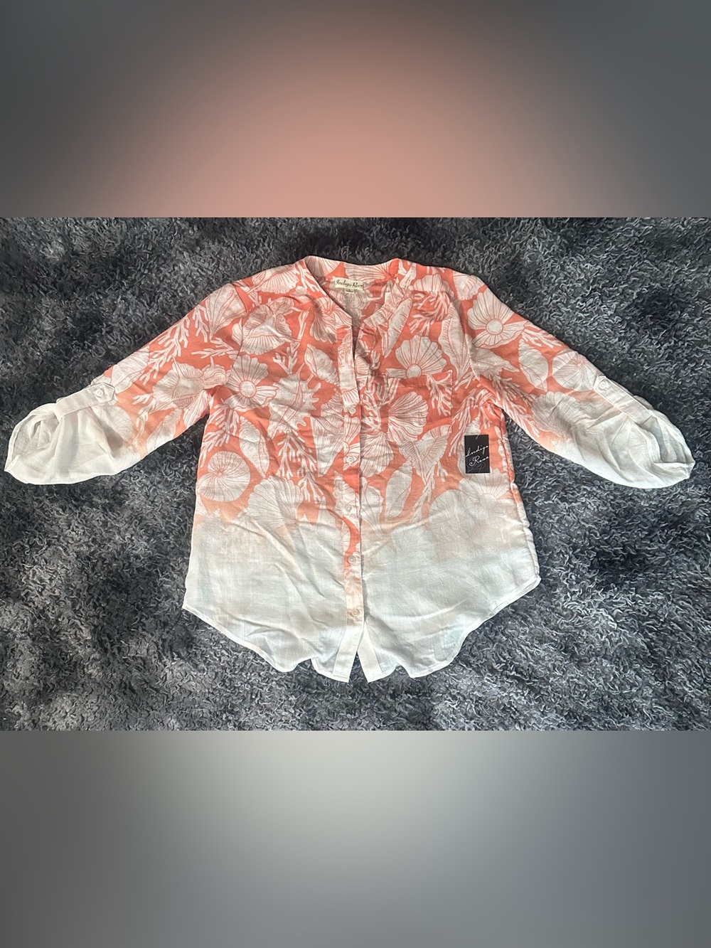 Indigo Rose Coral & White Floral Button Front Top